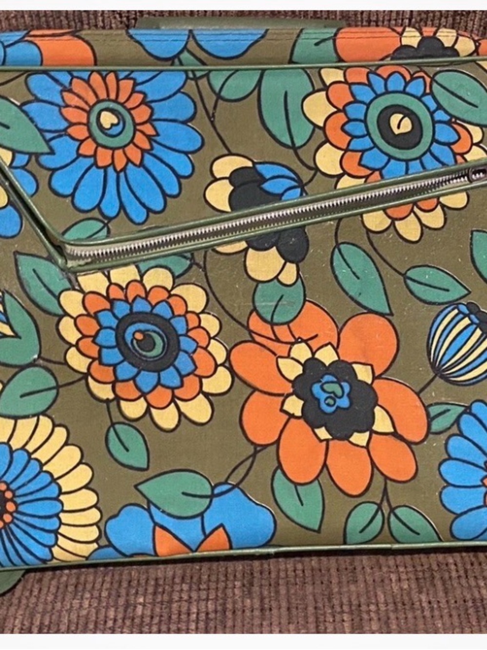 Source Unknown Olive Floral Tote with Orange, Blue & Yellow Accents